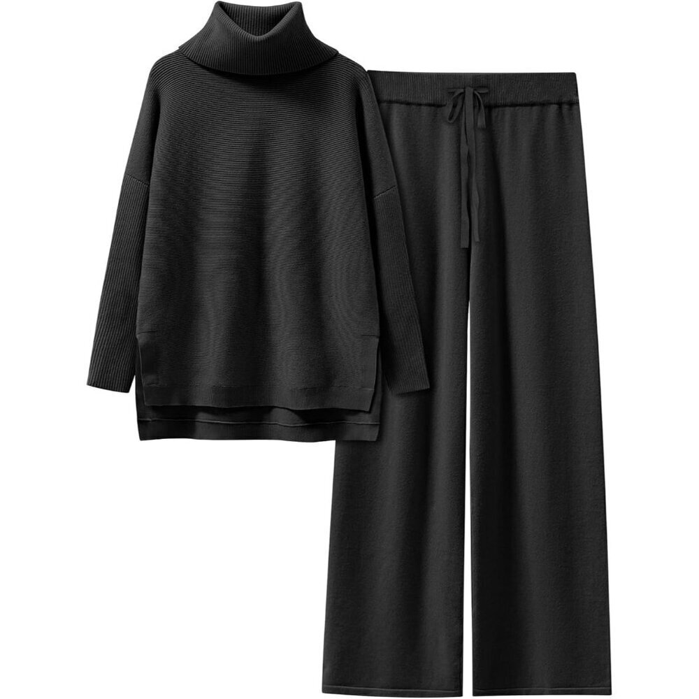 Women Two Piece Knit Sweater Set Wide Leg Pants Fall Lounge Outfit